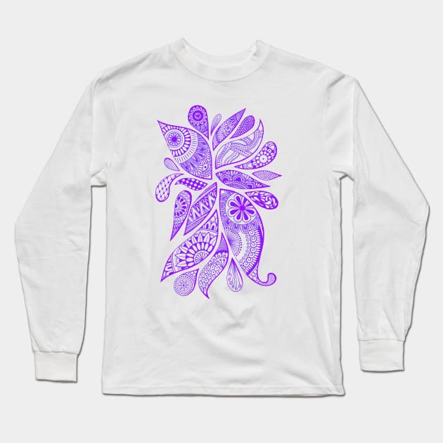 Abstract Zentangle Swirls Design (purple on white) Long Sleeve T-Shirt by calenbundalas